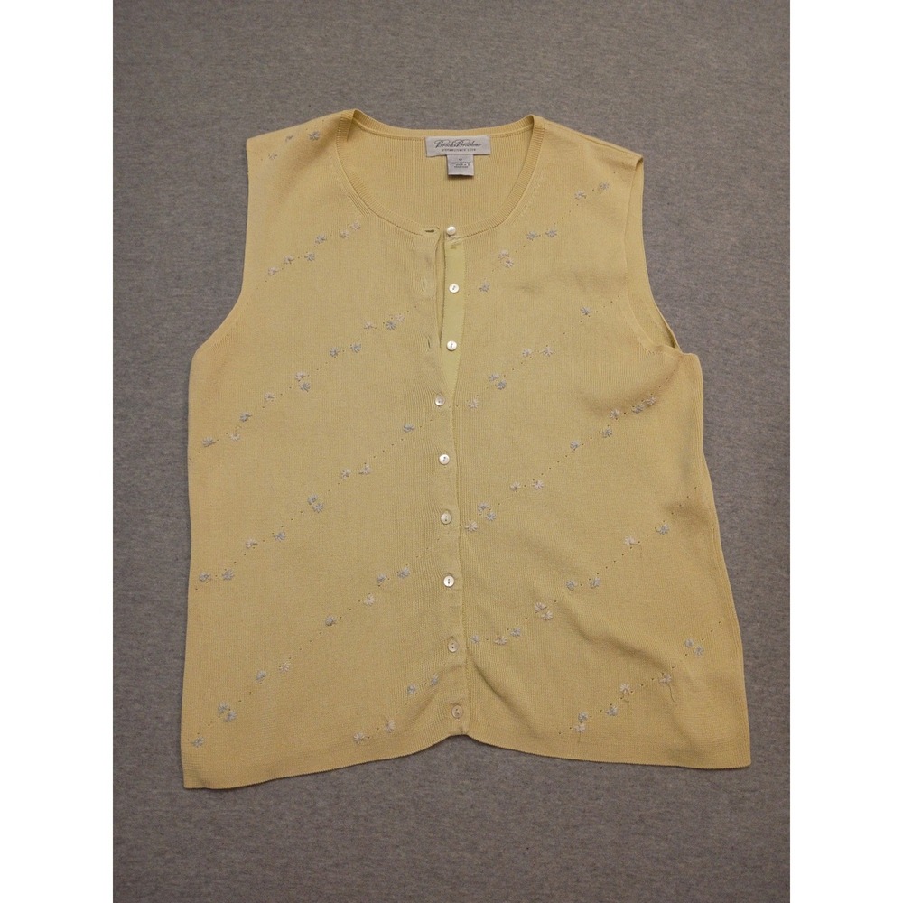 Vintage Brooks Brothers Yellow Cotton Knit Floral Embroidered Sweater Vest Med